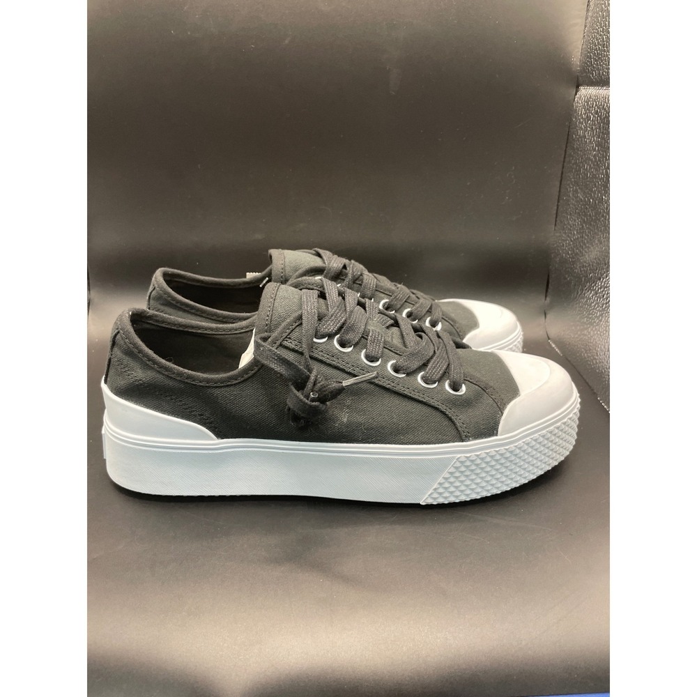 Marc Fisher LTD Womens Black Canvas Platform Sneakers Low Top Lace Up Size 8M